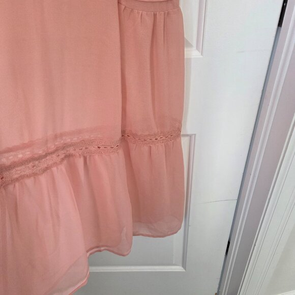 Asos High neck maxi sheer tiered lace boho style peach colour size 8 - Picture 4 of 6